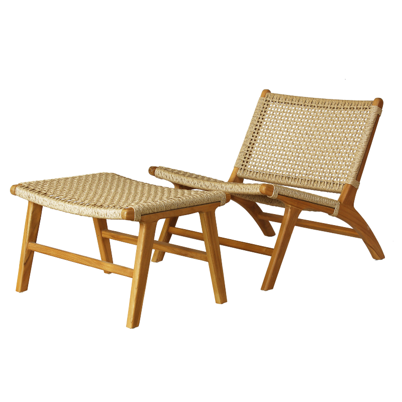 Bodrum Puflu Berjer – teak ve sentetik rattan, puflu
