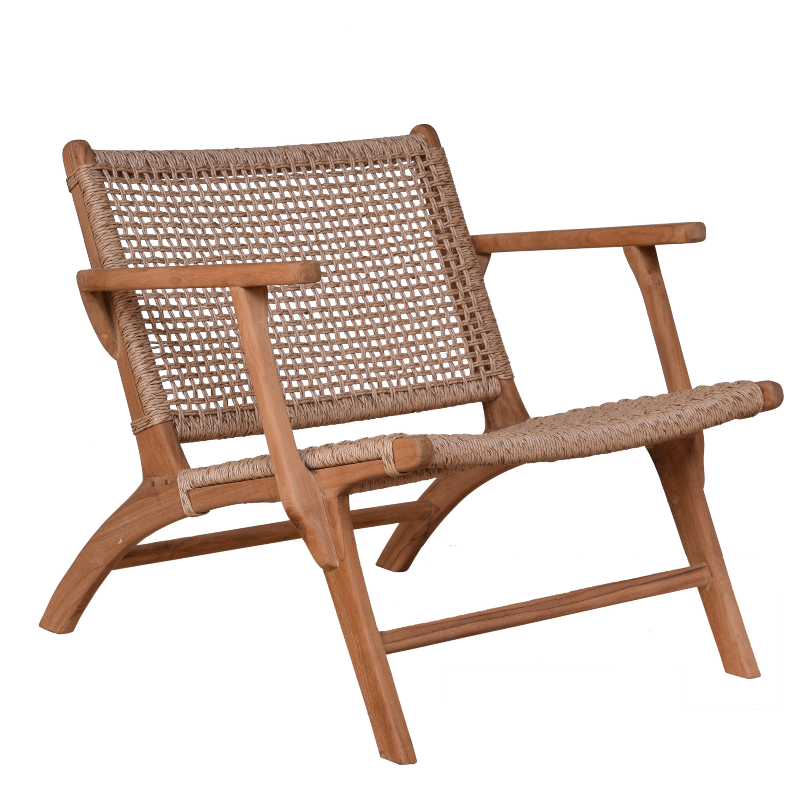 Kollu Bodrum Berjer – teak ve sentetik ip